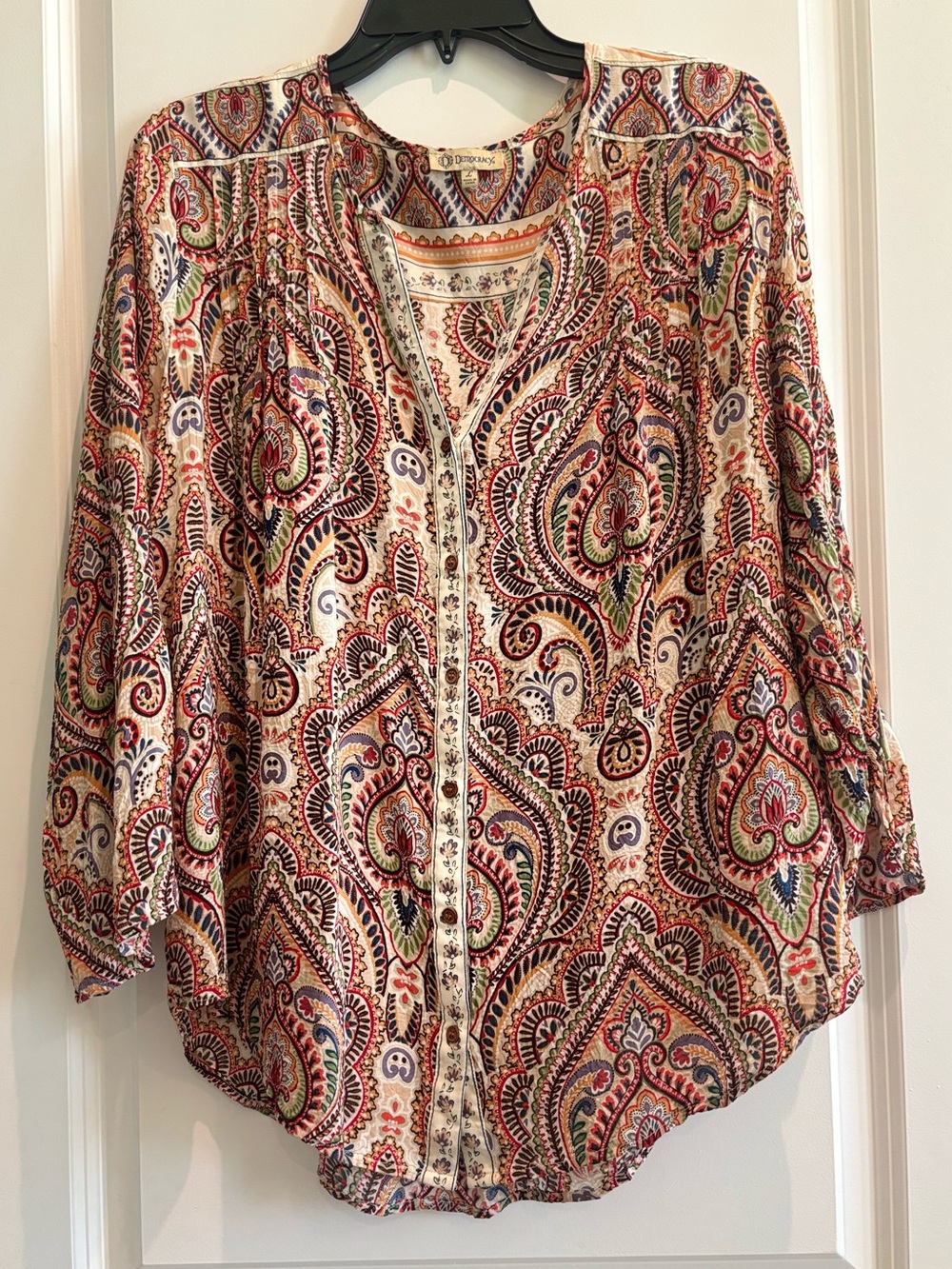 Democracy Paisley Boho Button Front Blouse Large casual blouse